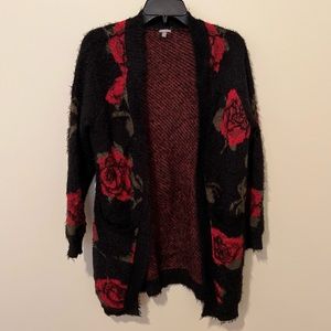 Black and Red rose print cardigan